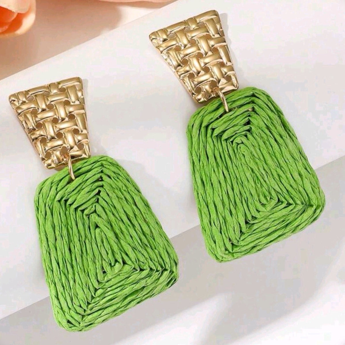 Green Trapezoid Alloy Earrings