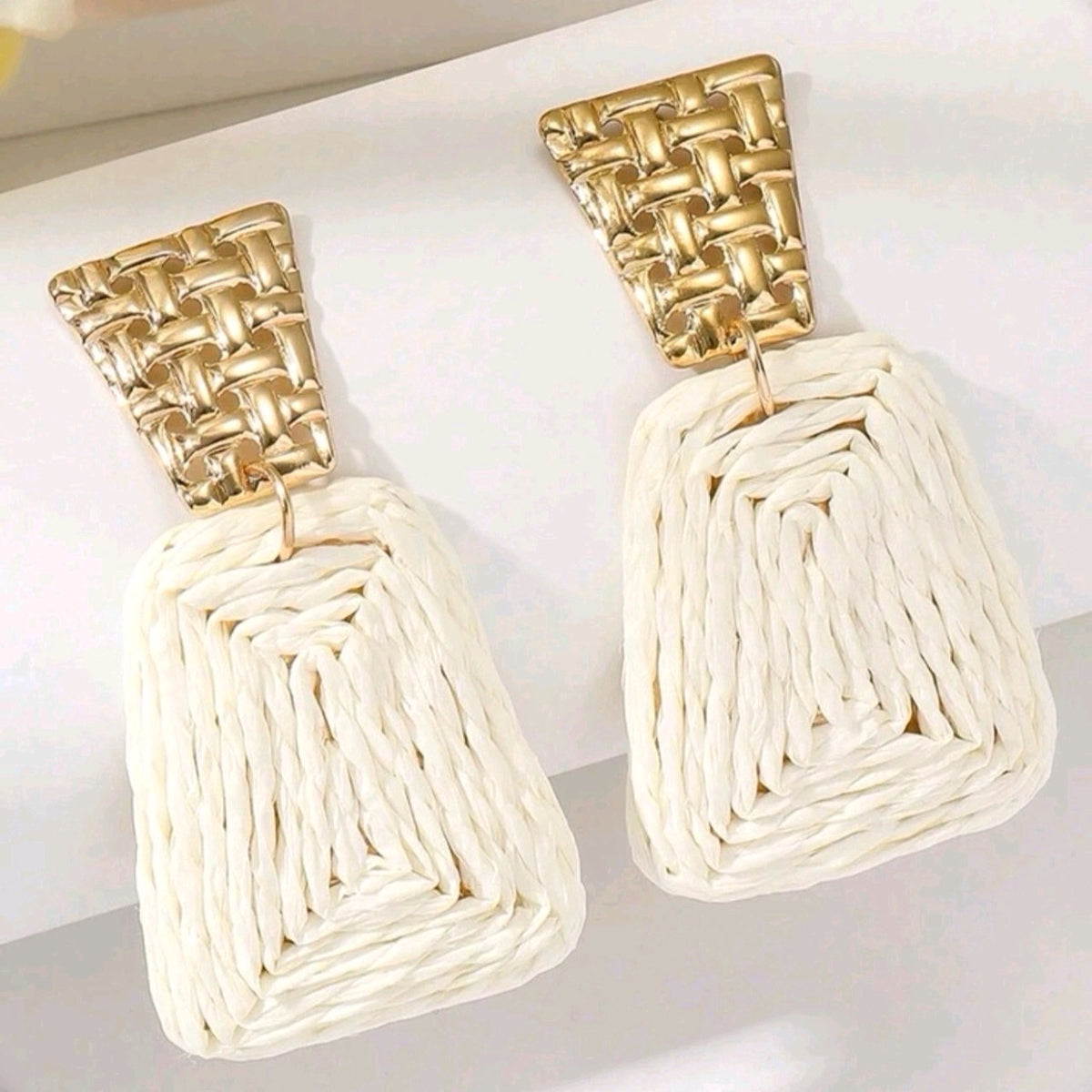 White Trapezoid Alloy Earrings