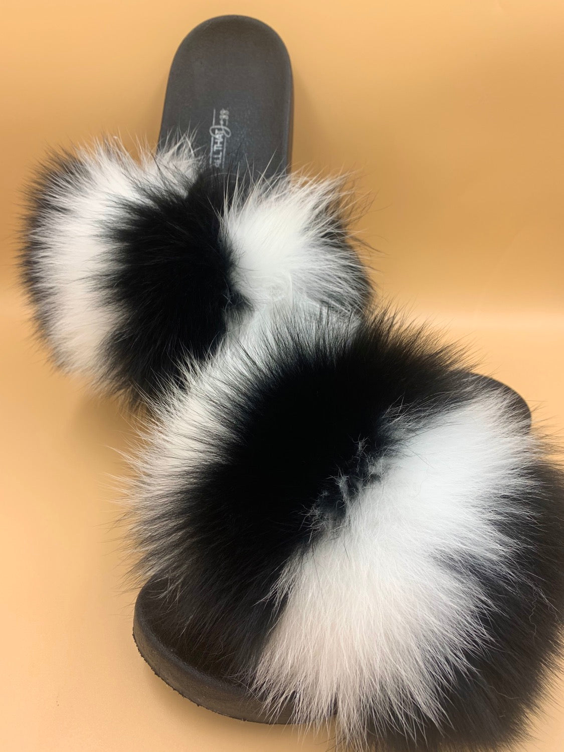 Black &amp; White Fur Slides