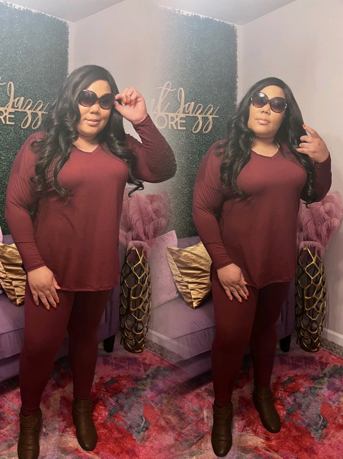 Easy Breezy 2 Piece Burgandy Long Sleeve Set