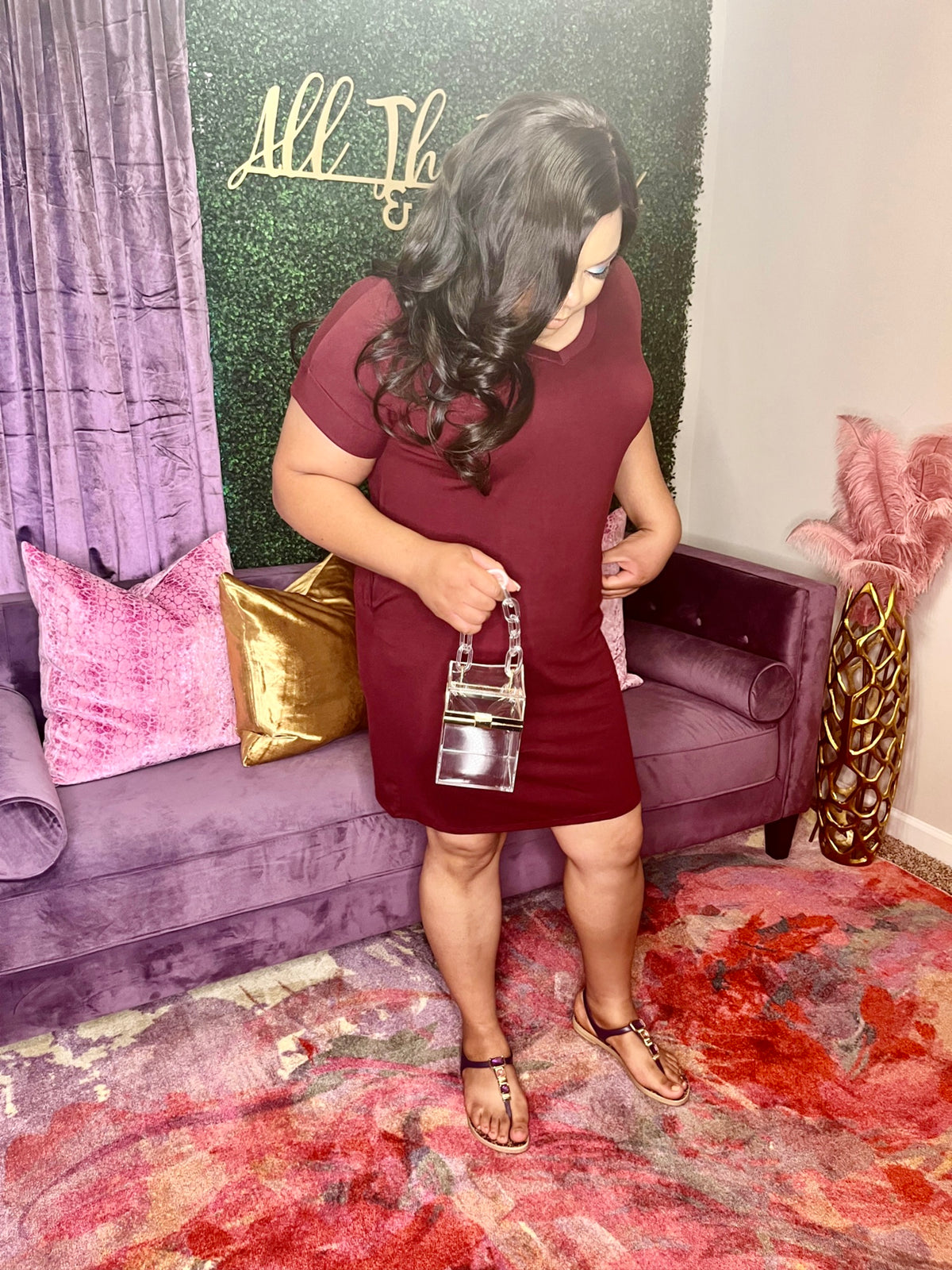 Jasmine Burgandy TShirt Dress